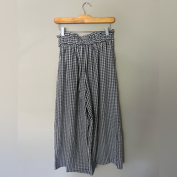 Navy gingham wide leg culottes with tie waist - Picture 3 of 4